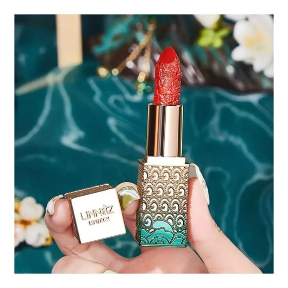 Luxury Blue Silver Ocean Cased Carved Velvet Red Tomato & Brown Lipsticks - Picture 7 of 12